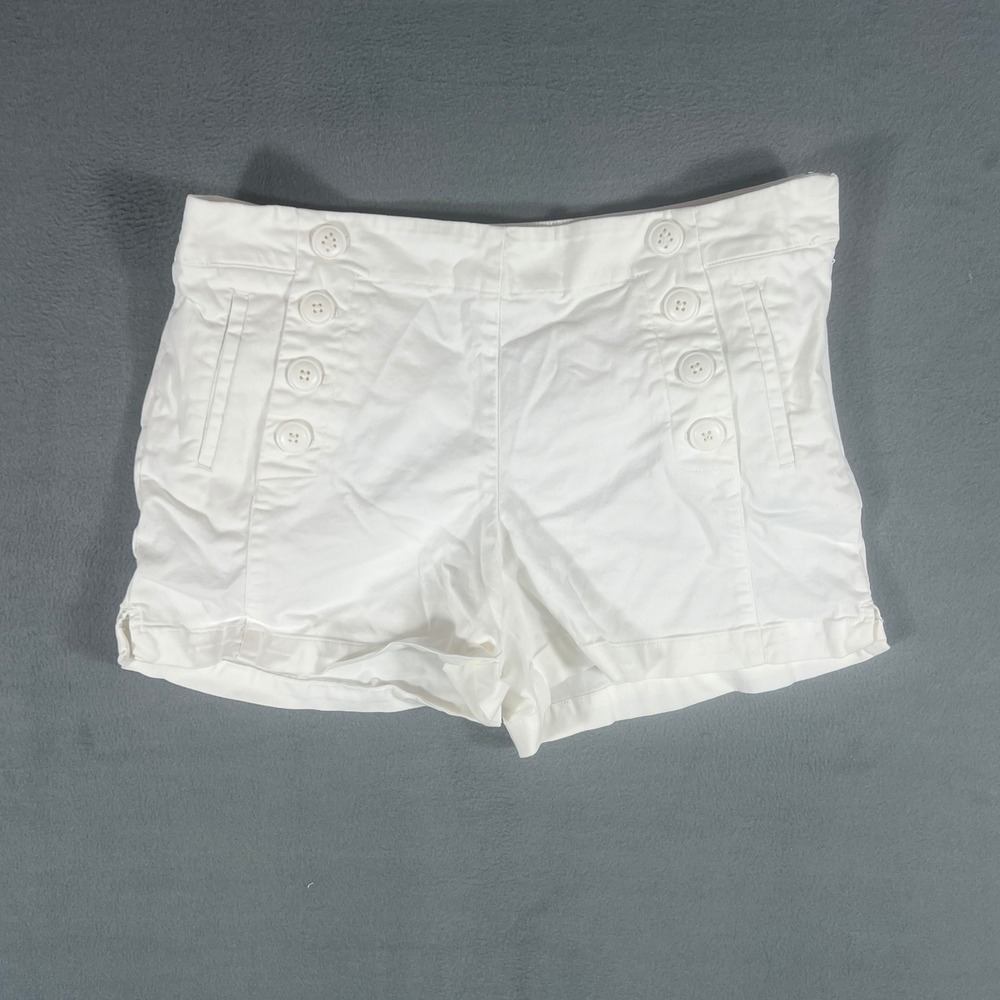 LOFT Womens Riviera Short 4 White Solid Sailor Button Front Nautical Side Zip